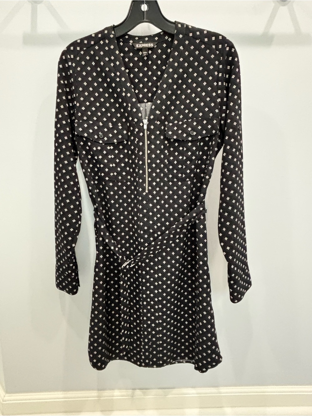 Express Black Long-Sleeve Printed Shirt Dress
